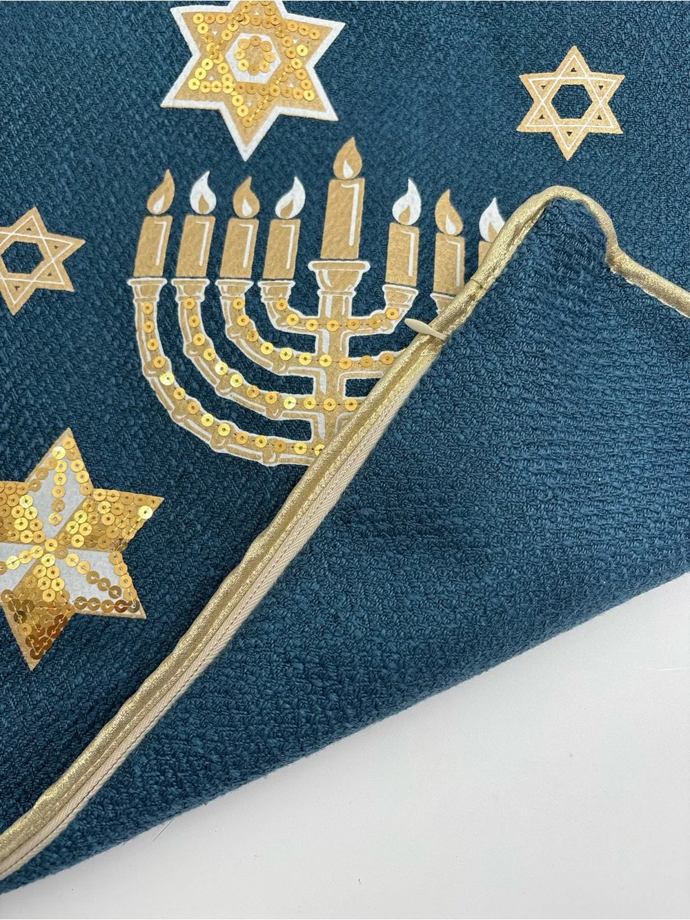 Hanukkah Menorah Decorative Pillow Cover - Navy and Gold